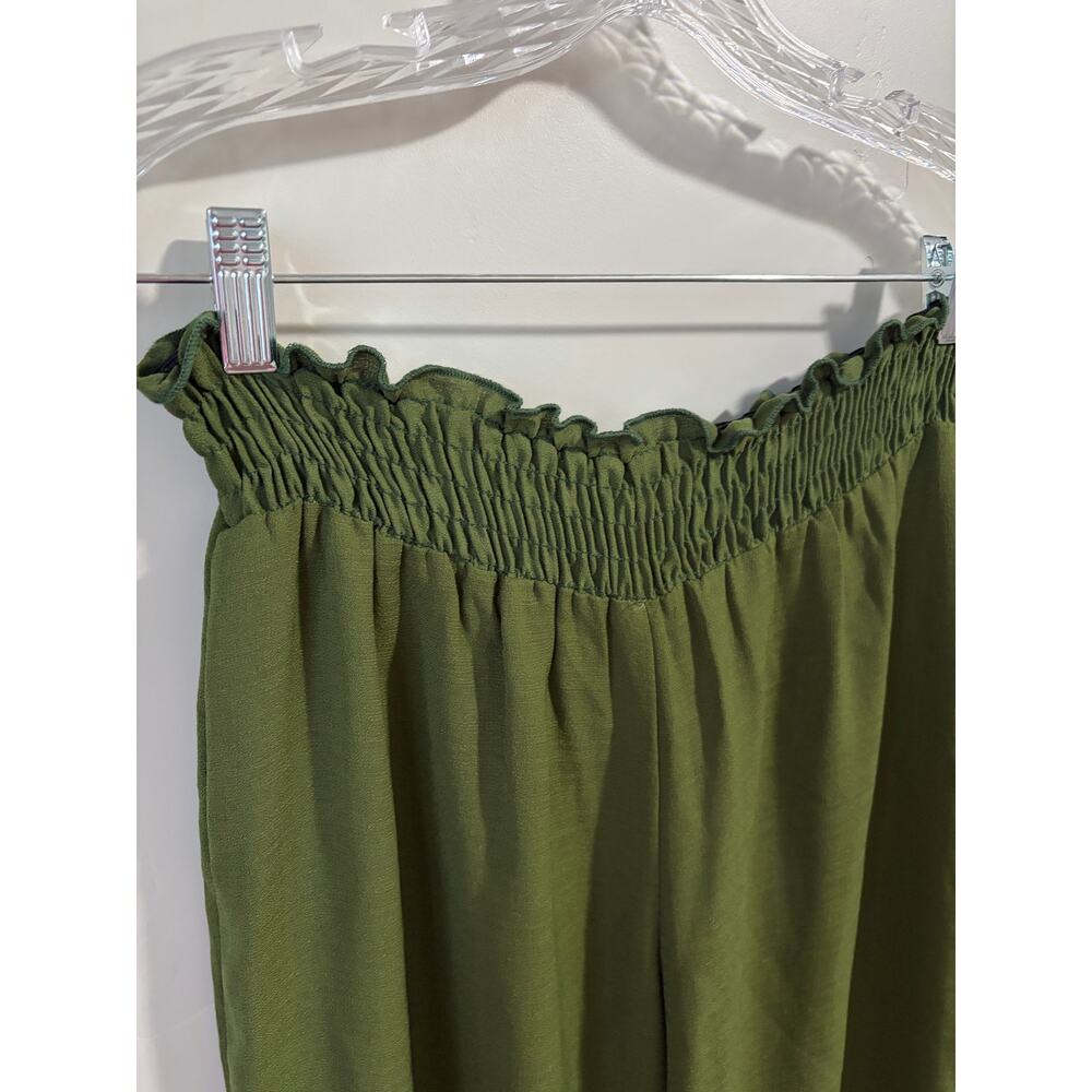 Evolutionary Green Boho Wide Leg Pants Elastic Smocked Waistband Flowy Lounge L - Picture 4 of 4